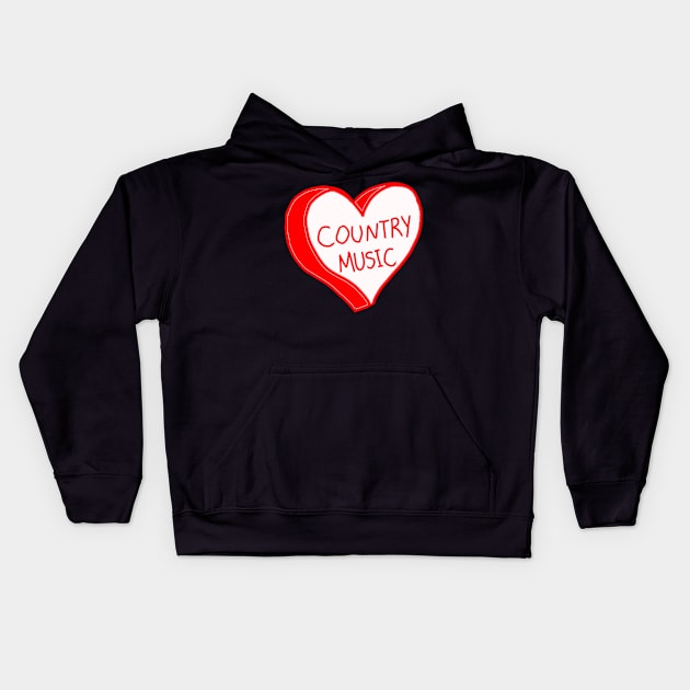 Country Music Red Love Heart Kids Hoodie by ROLLIE MC SCROLLIE